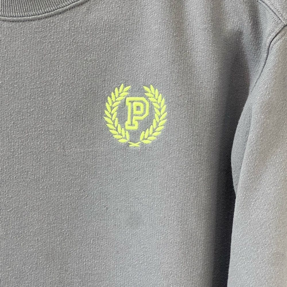 PINK Victoria's Secret Gray Crewneck Sweatshirt with Green Logo Sz Small - Picture 4 of 8